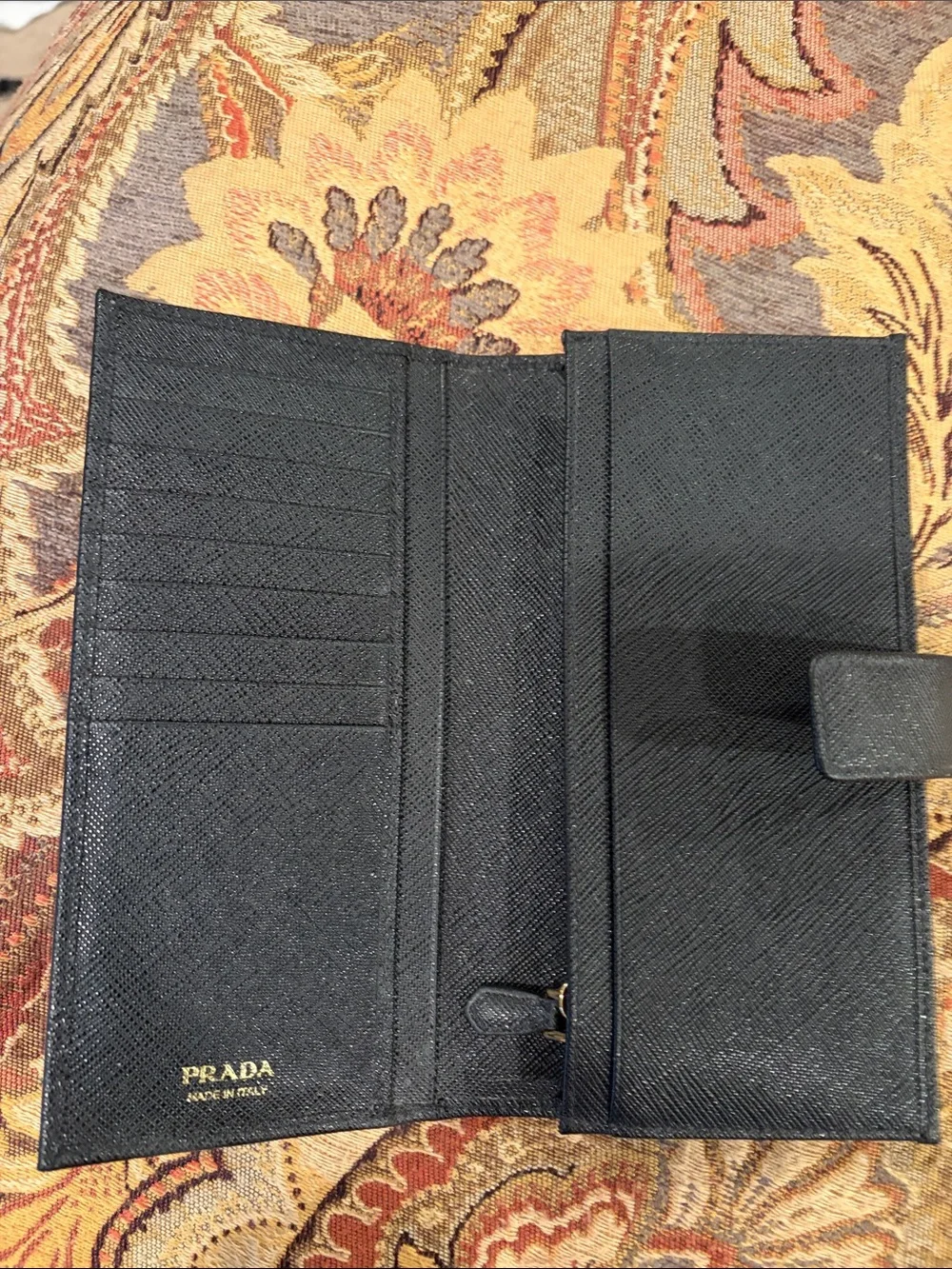Prada Black Saffiano Leather Snap Wallet with Gold Logo